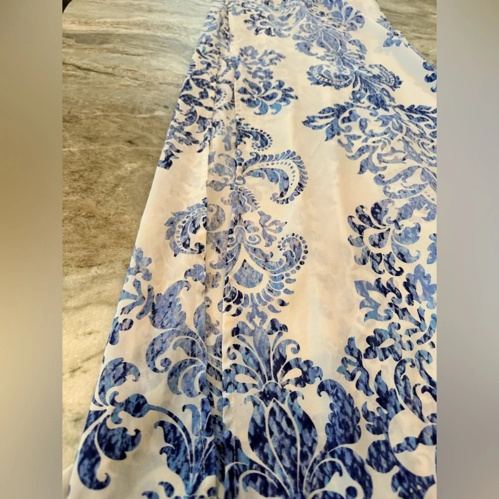 Show Me Your Mumu Blue White Damask Maxi Dress Off Shoulder XS